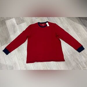 Men's Long Sleeve Red Shirt with Navy Accents